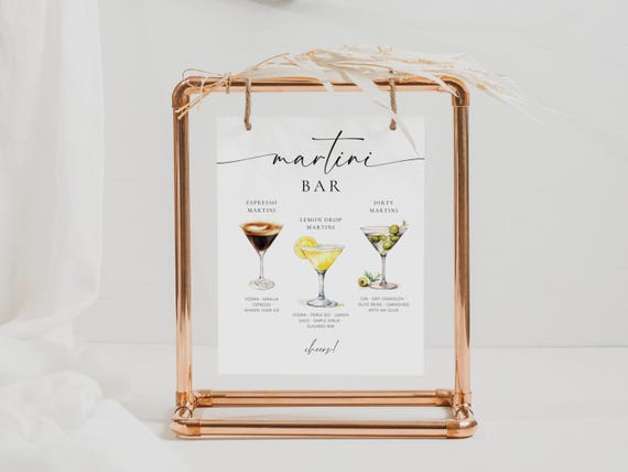 Martini Bar Signage. Martini Signature Drinks Bar Sign Template. Cocktail Bar Menu. Printable A 'Tini Bit Older Party Decor. Editable Images