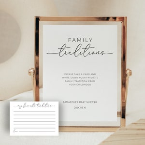 Favorite Family Tradition Baby Shower. Childhood Traditions Card and Sign. Minimalist Shower Game Template. Editable Instant Download. MEL