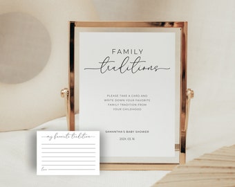 Favorite Family Tradition Baby Shower. Childhood Traditions Card and Sign. Minimalist Shower Game Template. Editable Instant Download. MEL