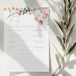 Baby Predictions Template Baby In Bloom. Colorful Wildflowers Printable Activity. Editable Game Template. Guesses And Advice Card. BS01