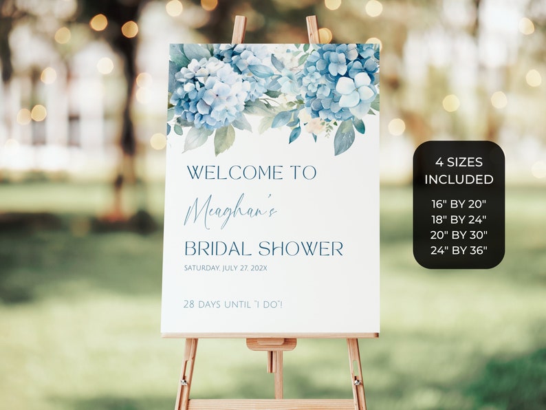 Welcome to Bridal Shower Sign Hydrangea. Dusty Blue Florals Welcome ...