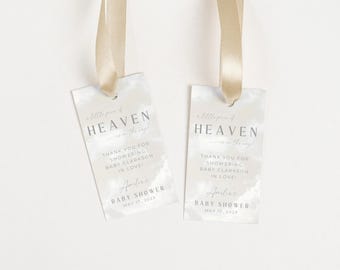 A Little Piece of Heaven Labels. Dreamy Baby Shower Thank You Favor. Gender Neutral Cloud Nine Tag. Heaven Sent. Editable Stickers. BS15C