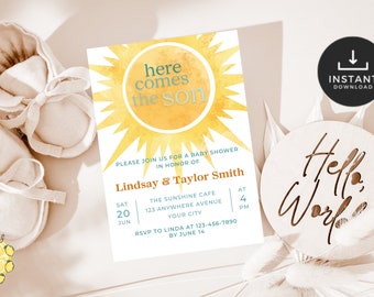 Editable Here Comes The Son Baby Shower Invitation (Digital Download) BS13