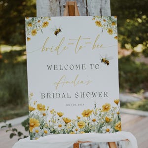 Bride To Bee Welcome Sign. Bumblebee Wildflower Bridal Shower Poster. She Found Her Honey Welcome Poster Printable. Editable Template. FLL41