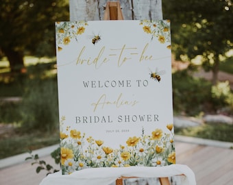 Bride To Bee Welcome Sign. Bumblebee Wildflower Bridal Shower Poster. She Found Her Honey Welcome Poster Printable. Editable Template. FLL41
