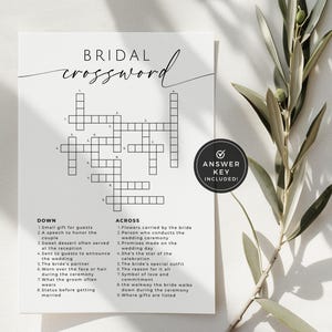 Crossword Puzzle Bridal Shower. Minimal Sip And Solve Questions. Printable Engagement Party Table Game. Editable Canva Wedding Template. GRD
