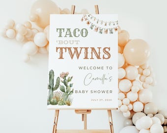Taco Bout Twins Banner - Fiesta Baby Shower Decor For Mexican Theme Gender Reveal Party