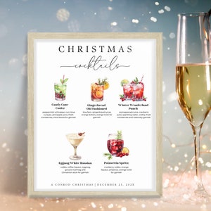 Znak Christmas Signature Drinks. Szablon do edycji. Menu baru na imprezę świąteczną. Niestandardowy znak. Świąteczny koktajl. Natychmiastowe pobranie. Znak do wydrukowania.