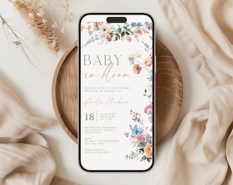 Baby In Bloom Baby Shower Invitation Downloadable. Digital Electronic Invite. Wildflower Evite Template. Editable Email Text Invite. BS01