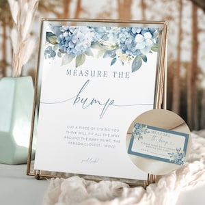 Measure The Baby Bump Game. Baby In Bloom Boy Printable. How Big Is Mommy's Belly Sign And Card. Dusty Blue Florals. Editable Template. BS30