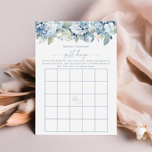 Something Blue Gift Bingo. Bridal Shower Guess The Gift Game Printable. Dusty Blue Florals Card. Editable Template. Instant Download. FLL30