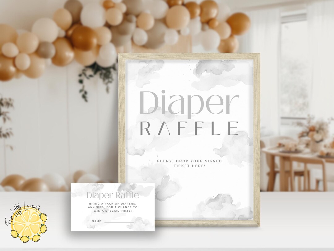 Cloud Nine Diaper Raffle Sign and Card. Gender Neutral Shower. Grey We ...