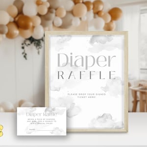 Cloud Nine Diaper Raffle Sign and Card. Gender Neutral Shower. Grey We&#39;re On Cloud 9 Decor Sign. Baby Shower Diaper Raffle. FLL13