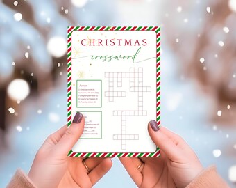 Christmas Crossword Puzzle Game. Printable Card for Kids and Adults. Holiday Party Game. Crossword Puzzle. Seasonal Classroom Activity.