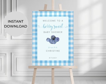 Berry Sweet Baby Shower Welcome Sign. Blueberry Baby Shower. It's a Boy. Berry Sweet Baby Welcome Poster. Fruit Baby Shower Sign. FLL48