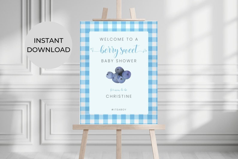 Berry Sweet Baby Shower Welcome Sign. Blueberry Baby Shower. It's a Boy. Berry Sweet Baby Welcome Poster. Fruit Baby Shower Sign. FLL48 image 1