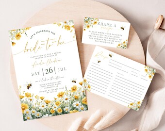 Bride To Bee Bridal Shower Invitation Bundle. Wildflower HoneyBee Theme. She Found Her Honey Wedding Shower Invite. Editable Template. FLL41