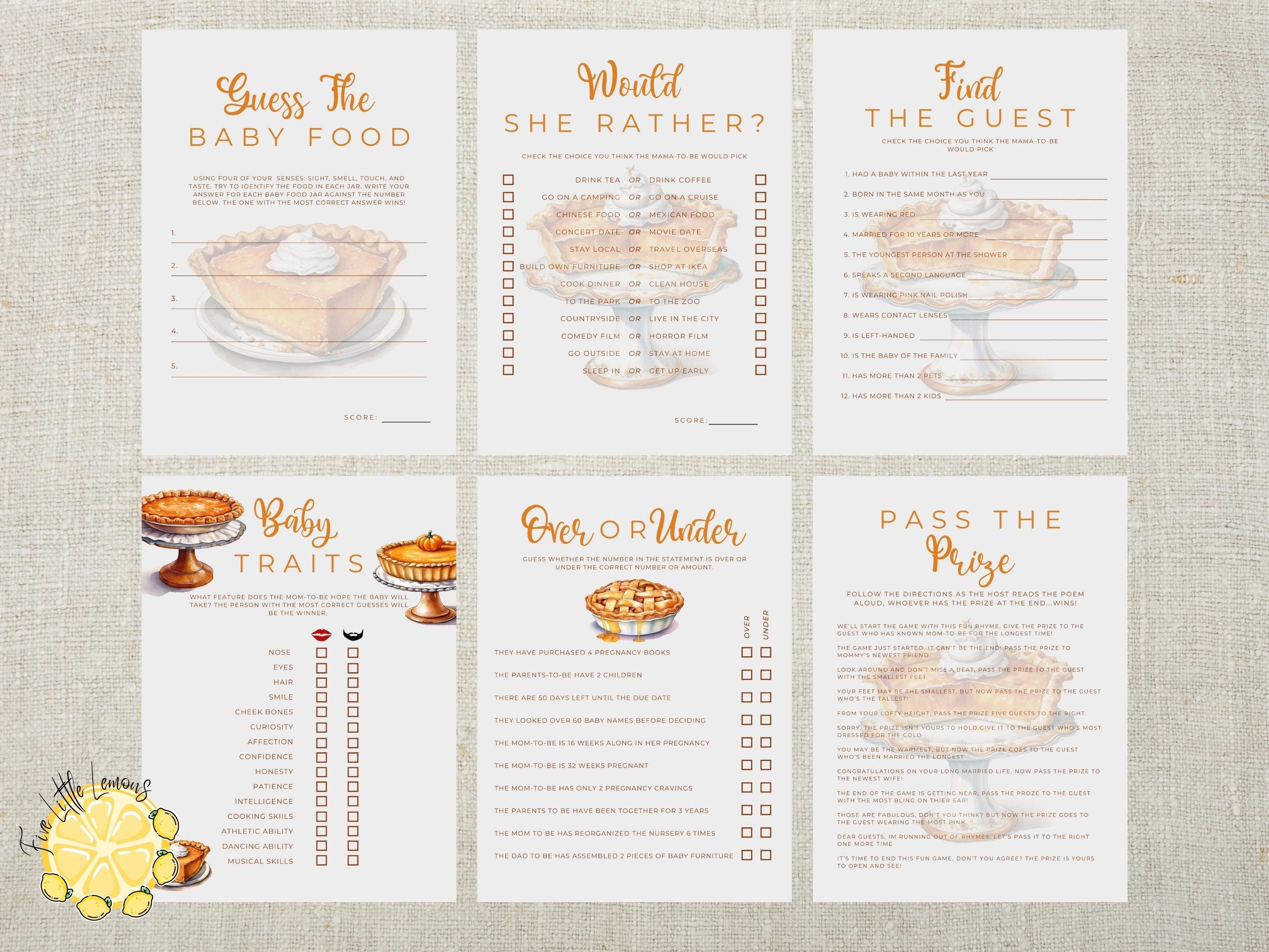 Fall Pie Printable Printable Fall Pie Themed Baby Shower Games. A Cutie Pie is on the Way ...
