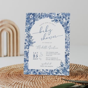 Toile de Jouy Baby Shower Boy Invitation. Editable Floral Chinoiserie Invite. Elegant Blue Toile De Jouy. Printable Instant Download. BS65