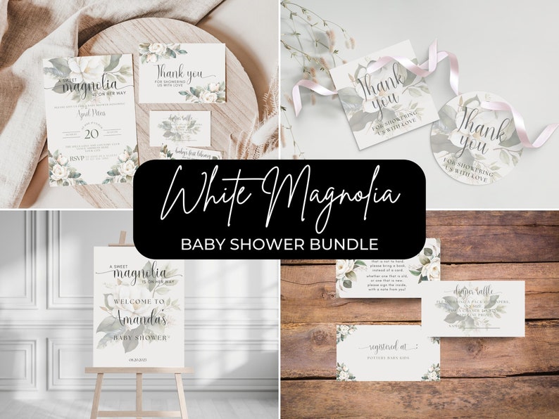 white magnolia baby shower theme