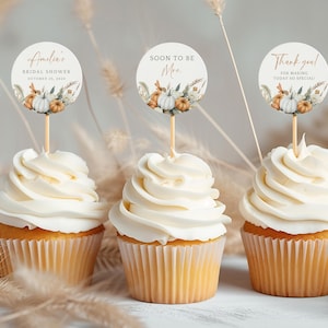 Love is Sweet Cupcake Toppers. Printable Fall In Love Cupcake Toppers. Rustic Bridal Shower Dessert Favor. Editable Boho Pumpkin Tags. FLL89