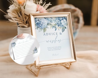 Advice And Wishes For The Soon To Be Mrs. Editable Something Blue Template. Dusty Blue Florals Bridal Decor. Advice & Wishes Card. FLL30
