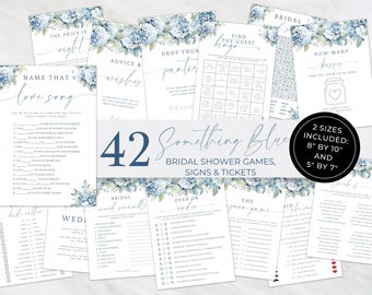 Dusty Blue Hydrangea Bridal Shower Games Bundle (Digital Download) FLL30
