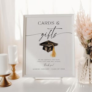 Cards And Gifts Graduation Sign. Minimalist Graduate Gift Table Decor. Editable Graduation Table Sign. Modern Grad Party Poster. SCH4