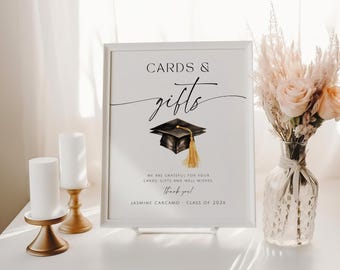 Cards And Gifts Graduation Sign. Minimalist Graduate Gift Table Decor. Editable Graduation Table Sign. Modern Grad Party Poster. SCH4