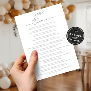 Trivia Questions For Baby Shower. Minimal Baby Shower Trivia. Baby Trivia Template. Instant Download. Fun Printable Game Card Activity. MEL