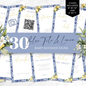 Lemon Theme Baby Shower Sign. Main Squeeze Editable Template Bundle. Mediterranean Blue Tile Lemon Gender Neutral. Instant Download. BS52