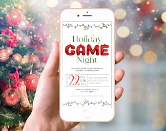 Uitnodiging voor een spelletjesavond tijdens de feestdagen, uitnodiging voor een kerstfeest (digitale download) HOL1