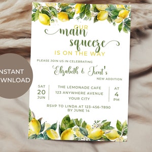 Main Squeeze Baby Shower Invitation. EDITABLE. Lemon Baby Shower Decor. DIGITAL DOWNLOAD. Gender Neutral Invite. Baby Shower Bundle. BS35
