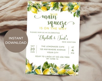 Main Squeeze Baby Shower Invitation. EDITABLE. Lemon Baby Shower Decor. DIGITAL DOWNLOAD. Gender Neutral Invite. Baby Shower Bundle. FLL19