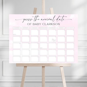 Guess The Due Date Poster Calender Game. We're On Cloud Nine Baby Shower Sign. Pink Birthday Prediction Board. Girl Party Decoration. BS05