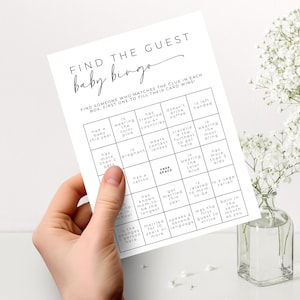 Find The Guest Bingo Baby Shower Game. Fun Shower Ice Breaker. Gender Neutral. Editable Template. Instant Download. Minimalist Shower. SEN