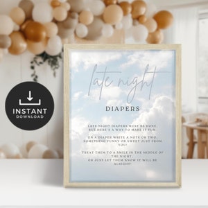 Late Night Diapers Baby Shower Sign. Cloud Nine Baby Shower. We&#39;re on Cloud 9. Instant Download. Gender Neutral. Baby Advice & Stories FLL13