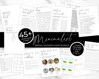 Minimalist Bridal Shower Games. Bridal Shower Game Bundle. Bachelorette Activities. Modern Wedding Shower Pack. Fully Editable Download. MIN