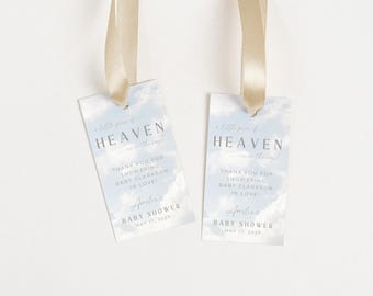 A Little Piece of Heaven Labels. Dreamy Baby Shower Thank You Favor. Gender Neutral Cloud Nine Tag. Heaven Sent. Editable Stickers. BS15B
