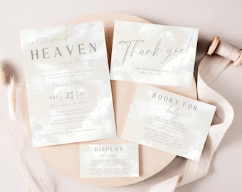 A Little Piece Of Heaven Baby Shower Invitation Bundle. Editable Gender Neutral Template. Thank Heavens Cloud 9. Printable Invitation. BS15C