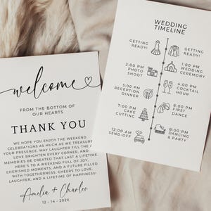 Wedding Detail Card For Welcome Bag. Modern Hotel Guest Itinerary Welcome Card. Minimalist DIY Gift Bag Printable. Editable Template. GRD