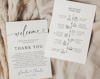 Wedding Detail Card For Welcome Bag. Modern Hotel Guest Itinerary Welcome Card. Minimalist DIY Gift Bag Printable. Editable Template. GRD