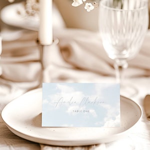 Cloud Nine Place Card. Personalized Name Card. The Bride Is On Cloud 9 Decor. Printable Tent Card. Editable Template. Flat & Folded. FLL04