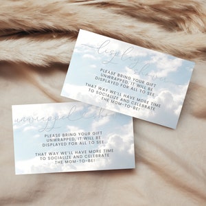Display Shower Card Insert. Cloud 9 Theme. Unwrapped Shower Cards. Instant Download. Printable Baby Shower Invitation Insert Card. BS04