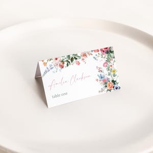 Colorful Wildflower Place Card. Bridal Love In Bloom Name Card. Printable Wedding Tent Name Card. Editable Template. Flat & Folded. FLL01