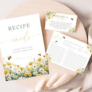 Bride To Bee Recipe Card. Wildflower Honey Bee Recipe Card Template. Wedding Shower Invite Insert. Printable Recipe Card Sign Bundle. FLL41