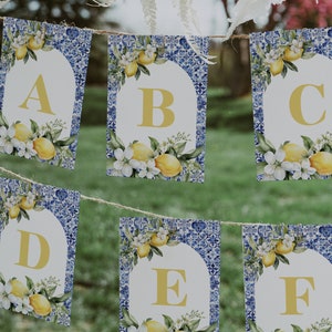 Blue Tile And Lemon Banner. Shower Main Squeeze Sign. Editable Summer Template. Printable Citrus Amalfi Coast Theme. Instant Download. FLL52