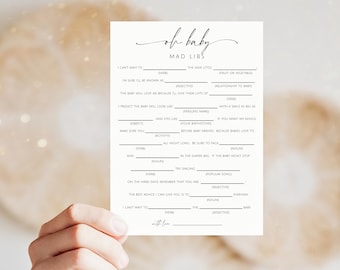 Baby Shower Game Mad Libs. Modern Minimalist Shower Printable. Oh Baby Fill In The Blank Game Card. Gender Neutral. Editable Template. GRD