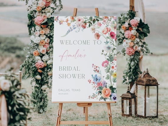 Bridal Shower Welcome Sign Wild flowers. Boho Floral Wedding Shower Welcome Poster Printable. Editable Spring Garden Party Template. FLL01