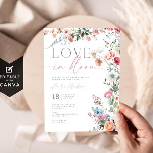 Love In Bloom Bridal Shower Invitation. Colorful Wildflower Invite. Spring Summer Wedding Brunch. Editable Template. Digital Download. FLL01 image 5